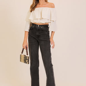 Cream Romantic Ruffle Off-shoulder Top