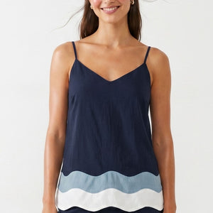 Navy Wavy Colorblock Wide Leg Pants Set