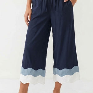 Navy Wavy Colorblock Wide Leg Pants Set