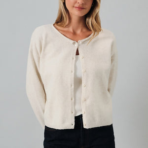 Rolled Up Neck Button Down Sweater Cardigan Top