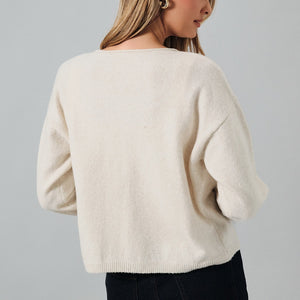 Rolled Up Neck Button Down Sweater Cardigan Top