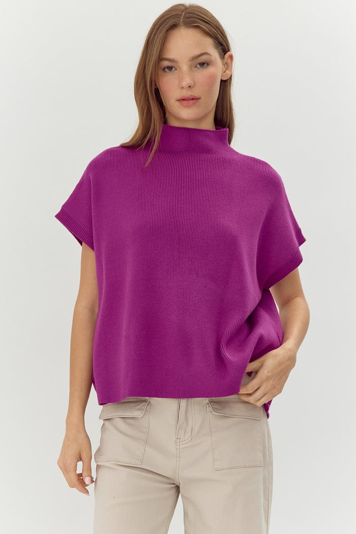Magenta Drop Shoulder Comfy Sweater Top