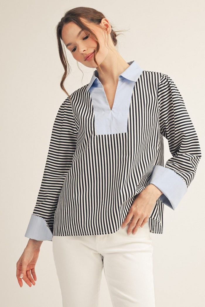 Black/White Stripe Woven Top
