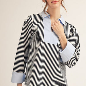 Black/White Stripe Woven Top