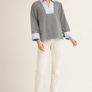 Black/White Stripe Woven Top