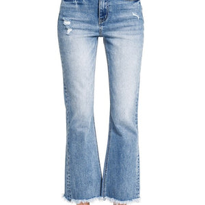 HIGH RISE STRAIGHT RAW HEM CROPPED DENIM PANTS