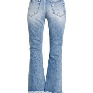 HIGH RISE STRAIGHT RAW HEM CROPPED DENIM PANTS