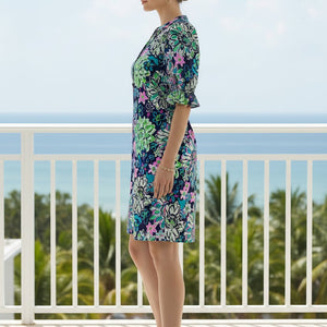 Navy Sienna Midnight Garden Puff Sleeve Dress