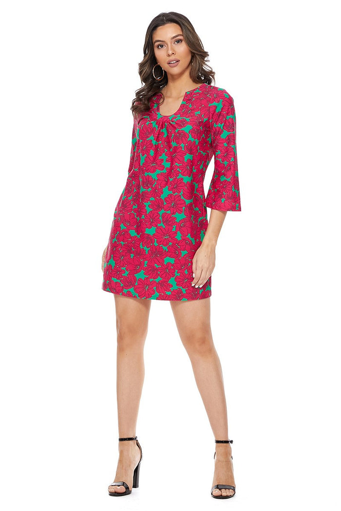 Fuchsia Scoop Neck Shift Dress