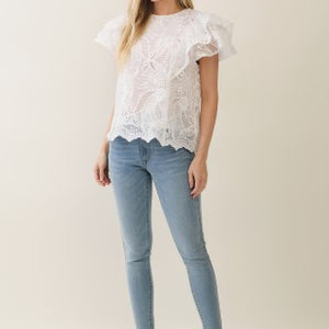 White Lace Ruffle Tops