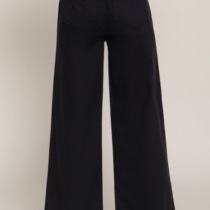 Black Belted Relaxed Leg Twill Stretch Pants
