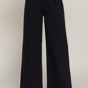 Black Belted Relaxed Leg Twill Stretch Pants