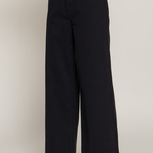 Black Belted Relaxed Leg Twill Stretch Pants