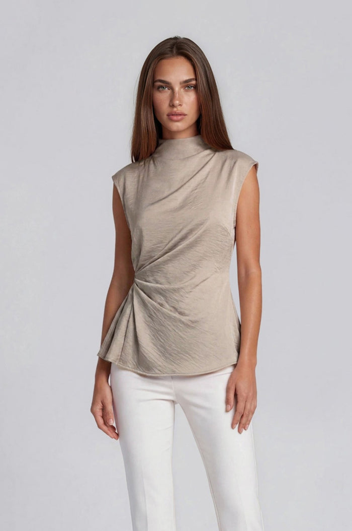 Crew Neck Sleeveless Asymmetric Twist Top
