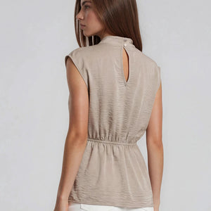Crew Neck Sleeveless Asymmetric Twist Top