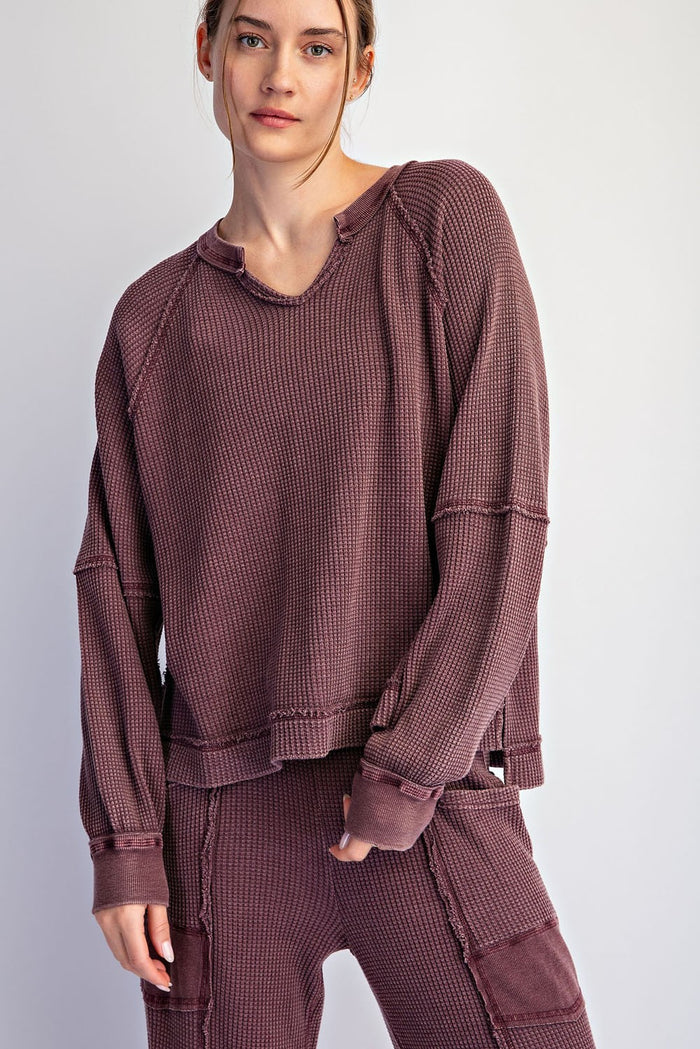 Mineral Washed Waffle Raglan Long Sleeve Top & pant set