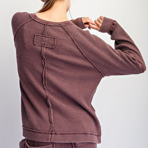 Mineral Washed Waffle Raglan Long Sleeve Top & pant set