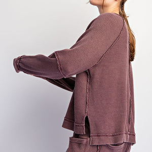 Mineral Washed Waffle Raglan Long Sleeve Top & pant set