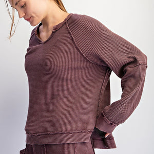 Mineral Washed Waffle Raglan Long Sleeve Top & pant set