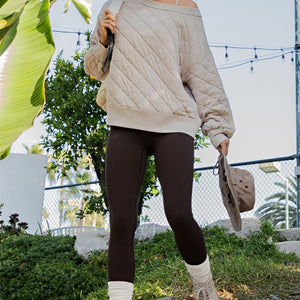 Taupe Mineral Washed Quilt Off Shoulder Pullover