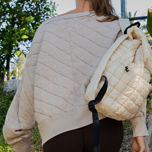 Taupe Mineral Washed Quilt Off Shoulder Pullover