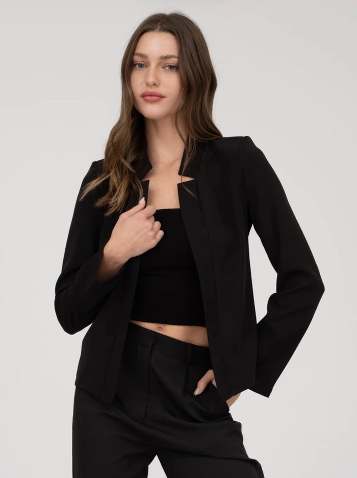 BLACK NOTCH COLLAR LONG SLEEVE BLAZER