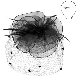 KENTUCKY DERBY FLOWER FEATHERS VEILED FASCINATOR, 3 COLORS