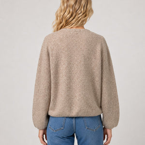 Mocha Crew-neck Button-up Cardigan