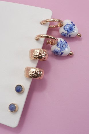 Blue/huggie earrings trio pack