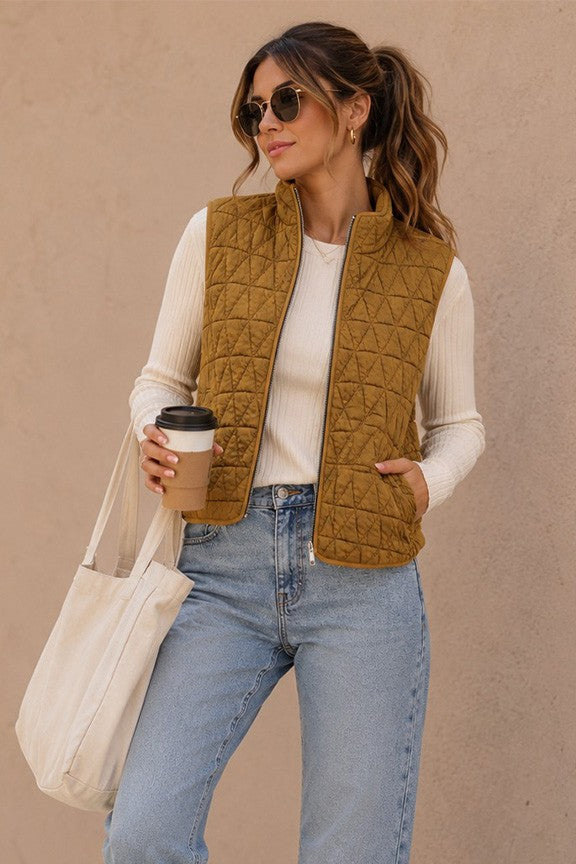 CHARTREUSE Quilted Zip-up Vest