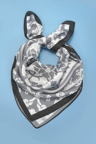 Grey floral bandana scarf