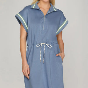 Dusty Blue Half Zip Dress