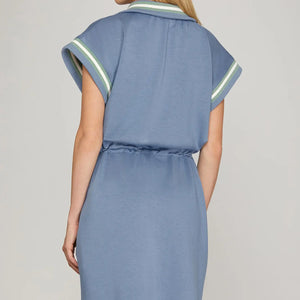 Dusty Blue Half Zip Dress