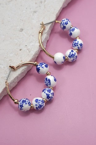 Blue porcelain hoop earrings