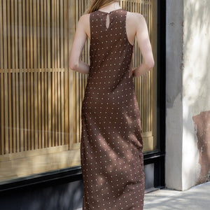 Brown & Ivory polkadot long dress