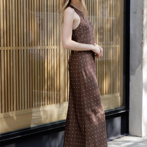 Brown & Ivory polkadot long dress