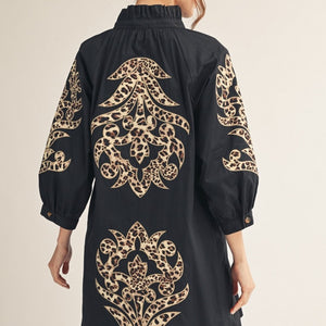 Leopard Contrast Baroque Applique Detail Dress