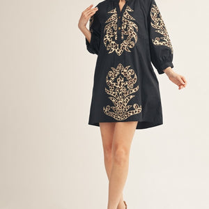 Leopard Contrast Baroque Applique Detail Dress