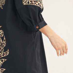 Leopard Contrast Baroque Applique Detail Dress