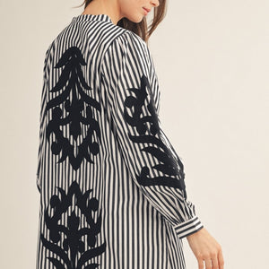 Black Baroque Applique Detail Stripe Dress