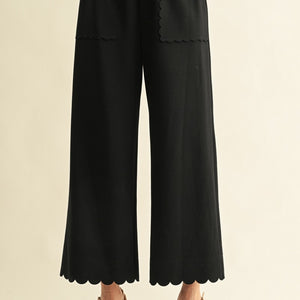 Black Scallop Edge Solid Dressy Pants