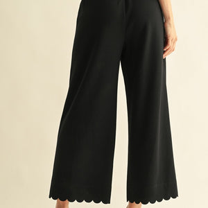 Black Scallop Edge Solid Dressy Pants