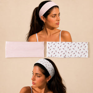 Pink Pinstripe & Floral Printed Headband 2-pc Set