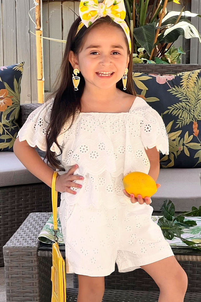 Girl's 2 pc Eyelet Short Set w/Tiered Top