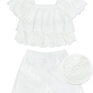 Girl's 2 pc Eyelet Short Set w/Tiered Top
