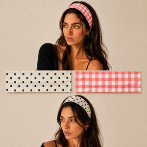 Red Gingham &amp; Black Polka Dot Headband 2-pc Set