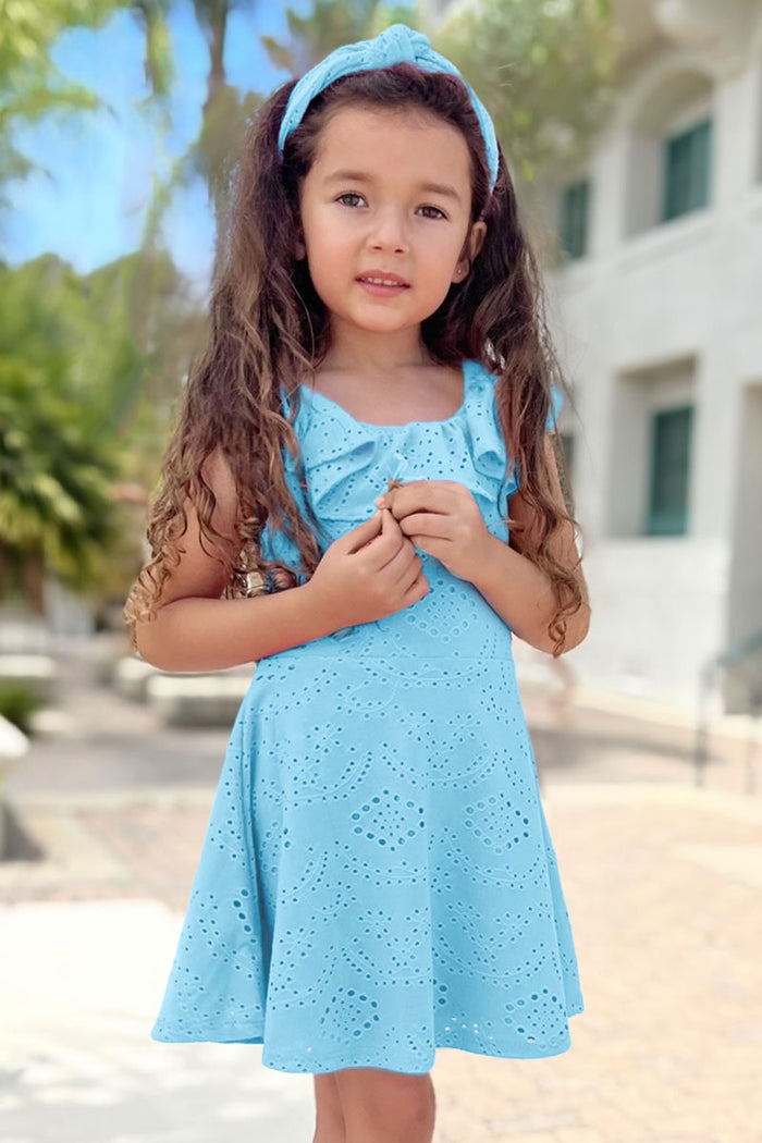 Girl's Eyelet Dress w/ Top Ruffle, Full Inner Lining & Matching headband