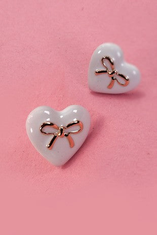Heart Bow Epoxy Stud Earrings