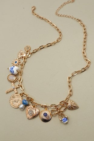Charm Necklace-porcelain Hearts