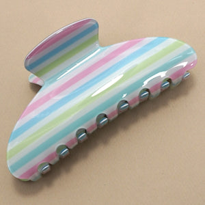 Jumbo Stripe Plaid Oval Hair Claw Clips